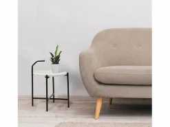 Discount VS Venta-stock Mesa Auxiliar Redonda Yala, Tapa de terrazo y Patas metálicas Negro Blanco