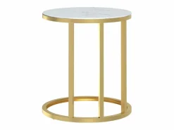 Discount Mesa auxiliar vidrio templado y mármol blanco 45 cm Mesa Auxiliar