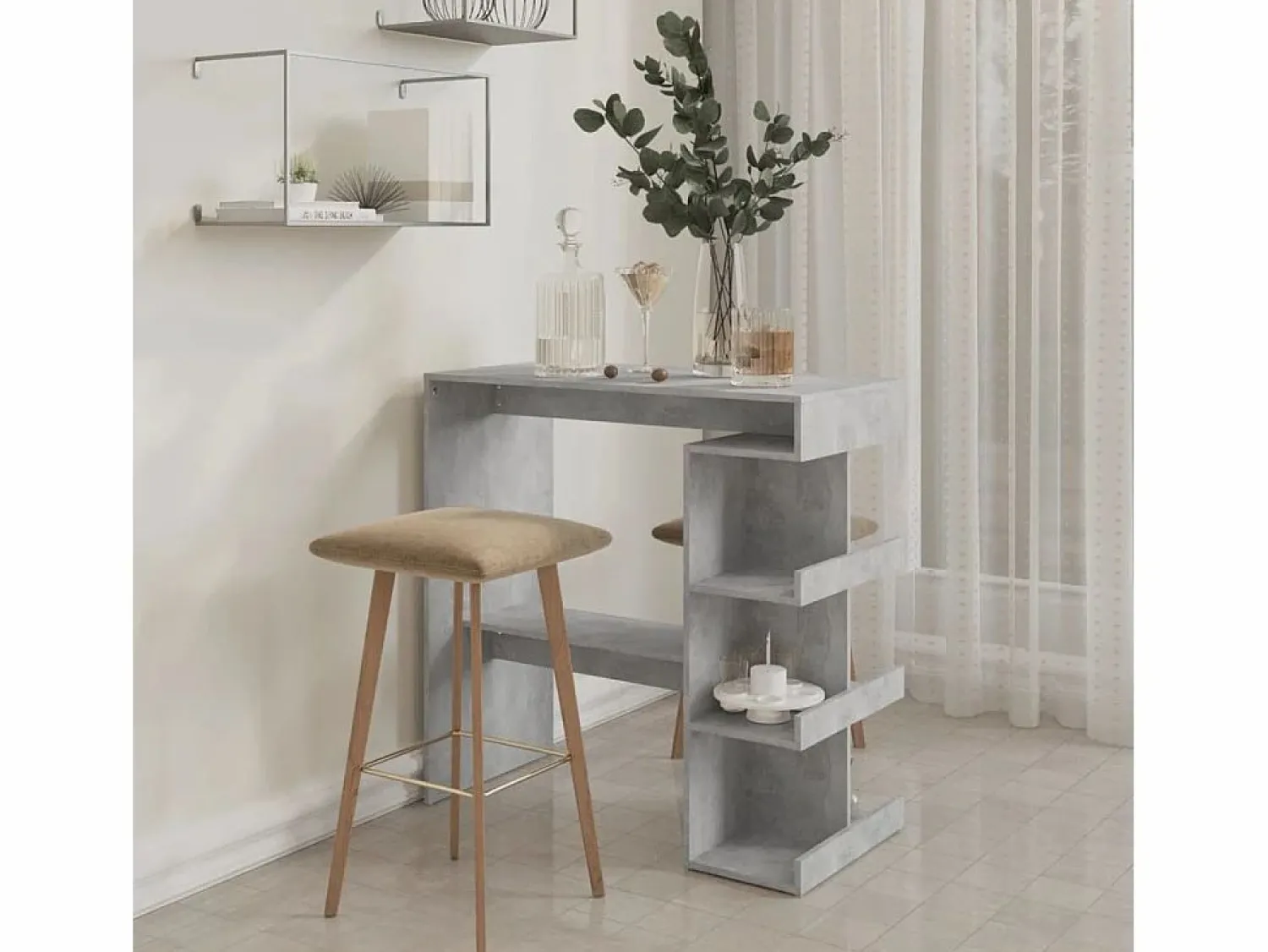 Online Clicnbuy Mesa bar almacenaje contrachapada hormigón 100x50x101,5 cm Gris