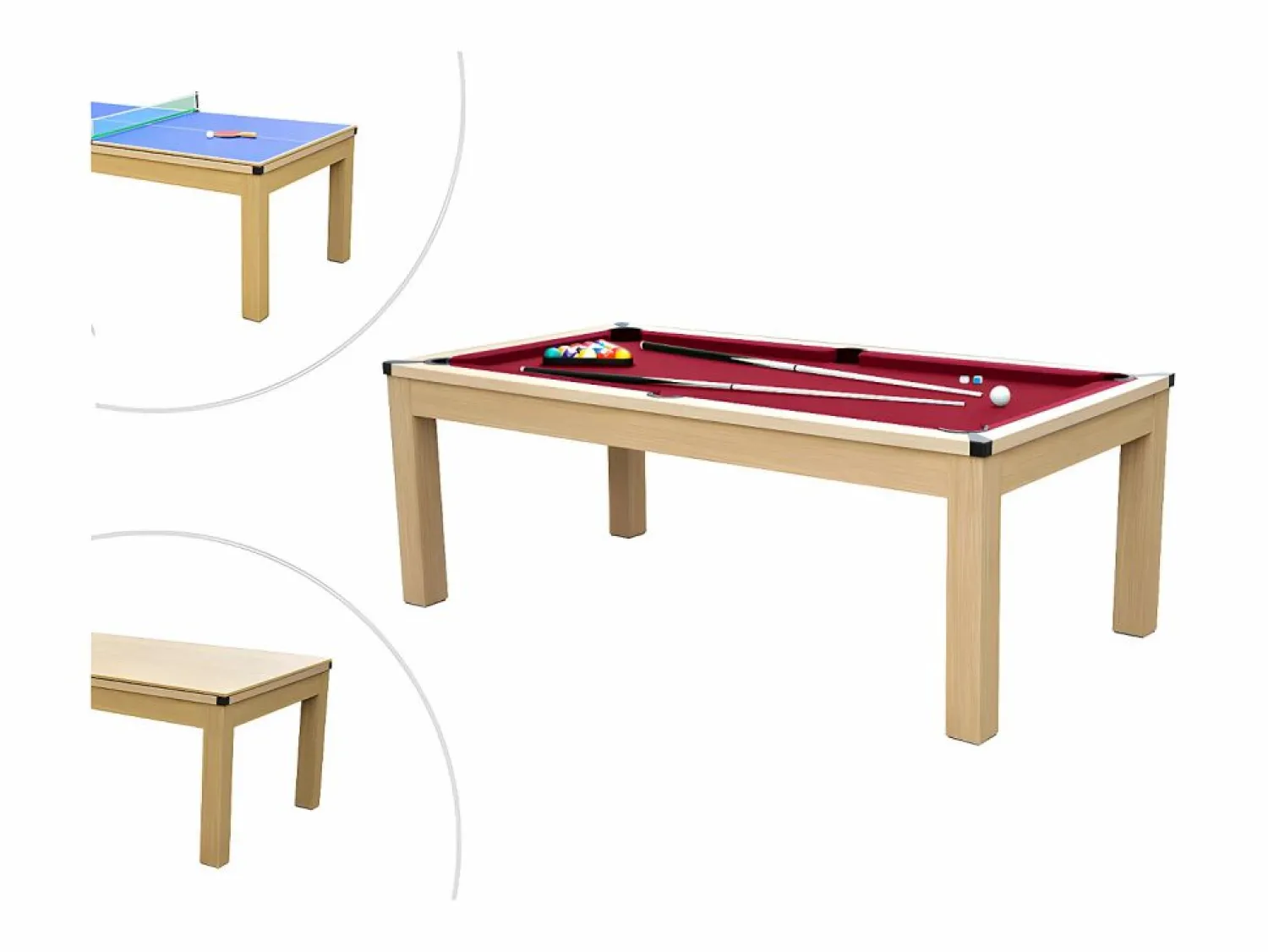 Hot Mesa billar y ping-pong BALTHAZAR - 213x112x81.5 cm-rojo Billar