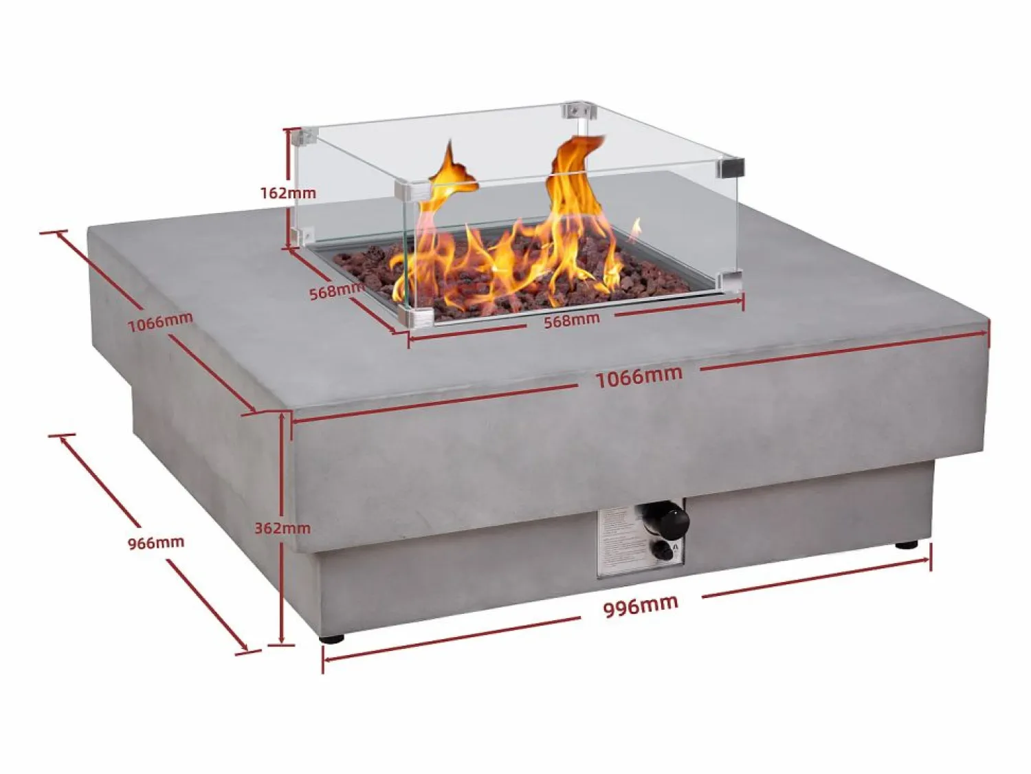 Online Mesa brasero gris de gas cuadrada con hoguera cuadrado en el centro en MGO - SEROZA Brasero