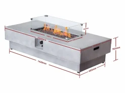 New Vente-unique Mesa brasero gris de gas rectangular con hoguera cuadrado en el centro de MGO - SEROZA Gris claro