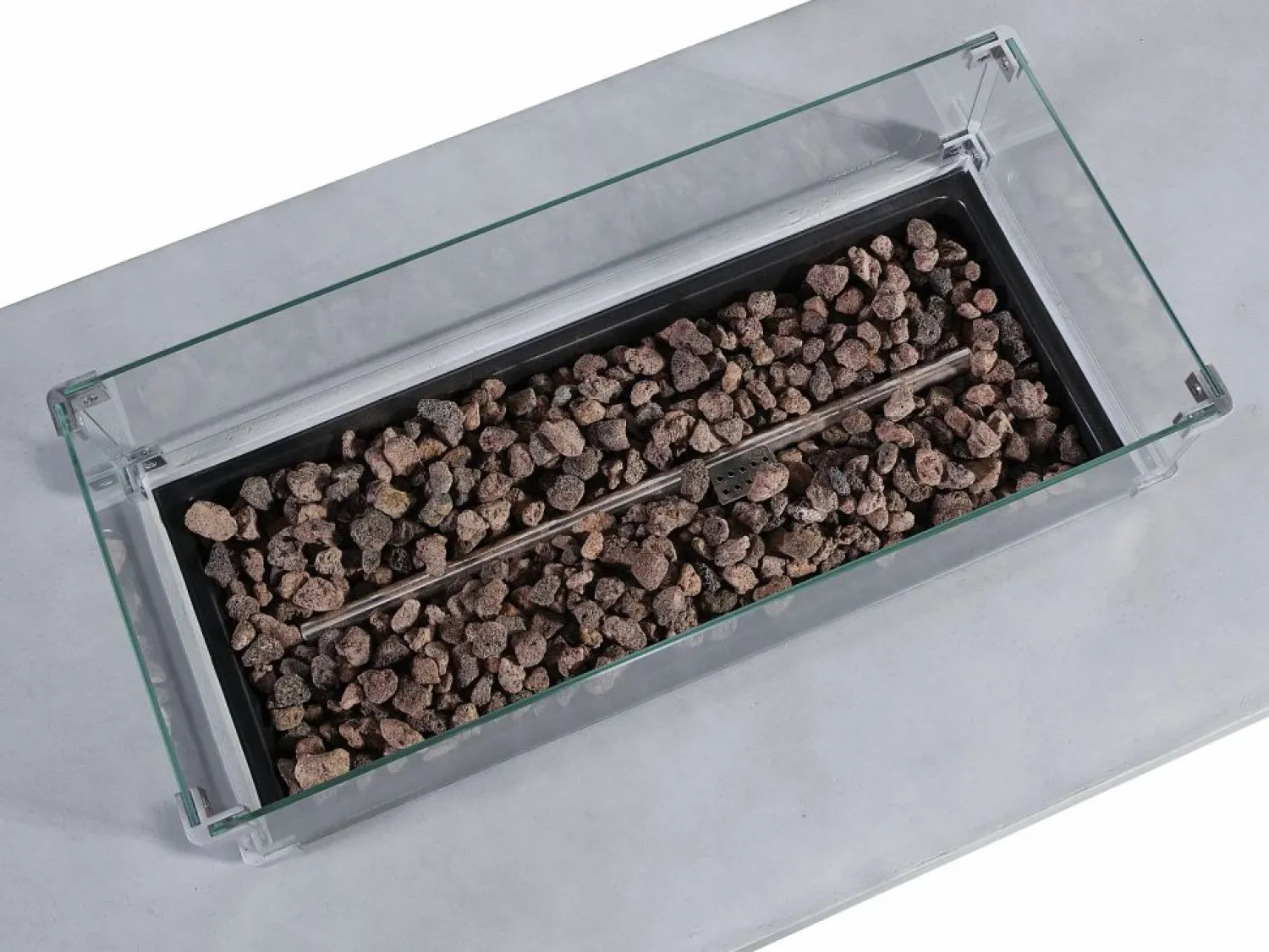 New Vente-unique Mesa brasero gris de gas rectangular con hoguera cuadrado en el centro de MGO - SEROZA Gris claro
