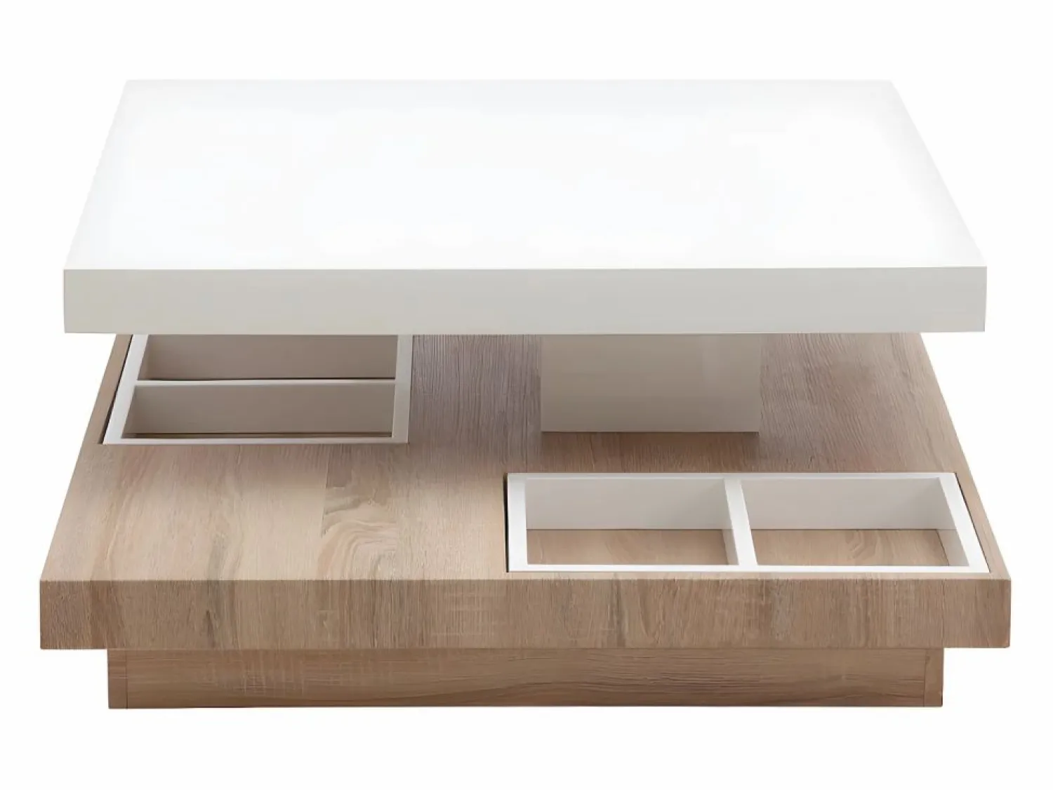 Outlet Vente-unique Mesa centro FAUSTO - Tablero pivotante - MDF lacado bicolor Color natural claro / Blanco