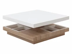Outlet Vente-unique Mesa centro FAUSTO - Tablero pivotante - MDF lacado bicolor Color natural claro / Blanco