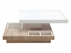 Outlet Vente-unique Mesa centro FAUSTO - Tablero pivotante - MDF lacado bicolor Color natural claro / Blanco