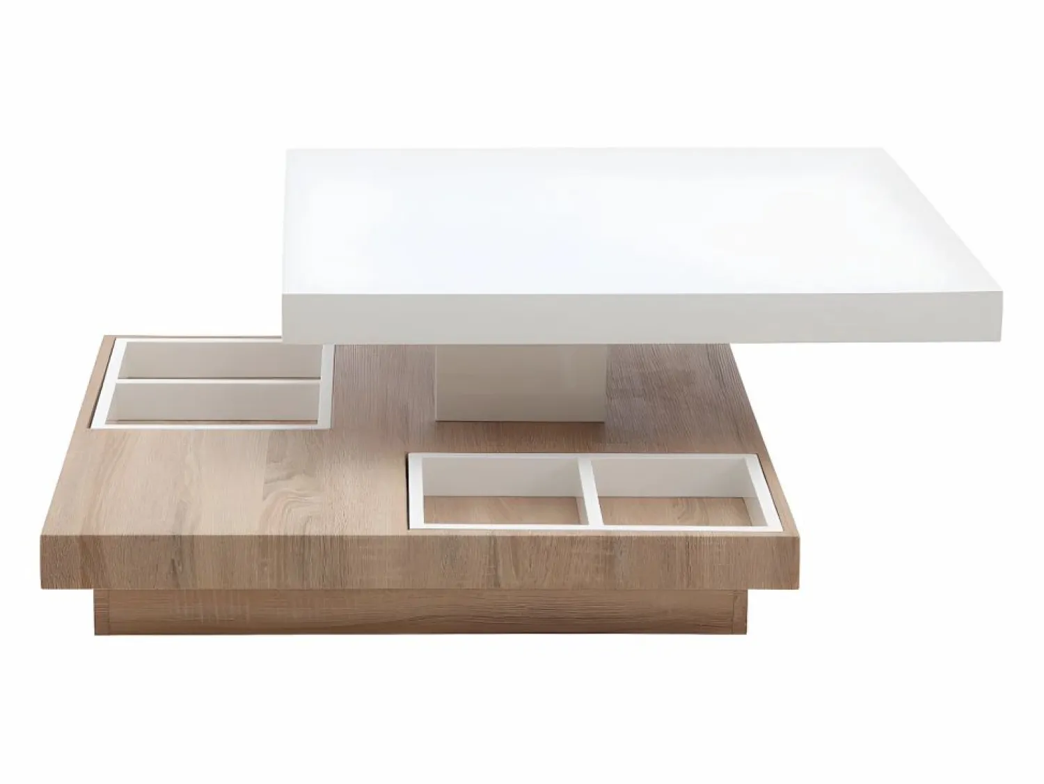 Outlet Vente-unique Mesa centro FAUSTO - Tablero pivotante - MDF lacado bicolor Color natural claro / Blanco