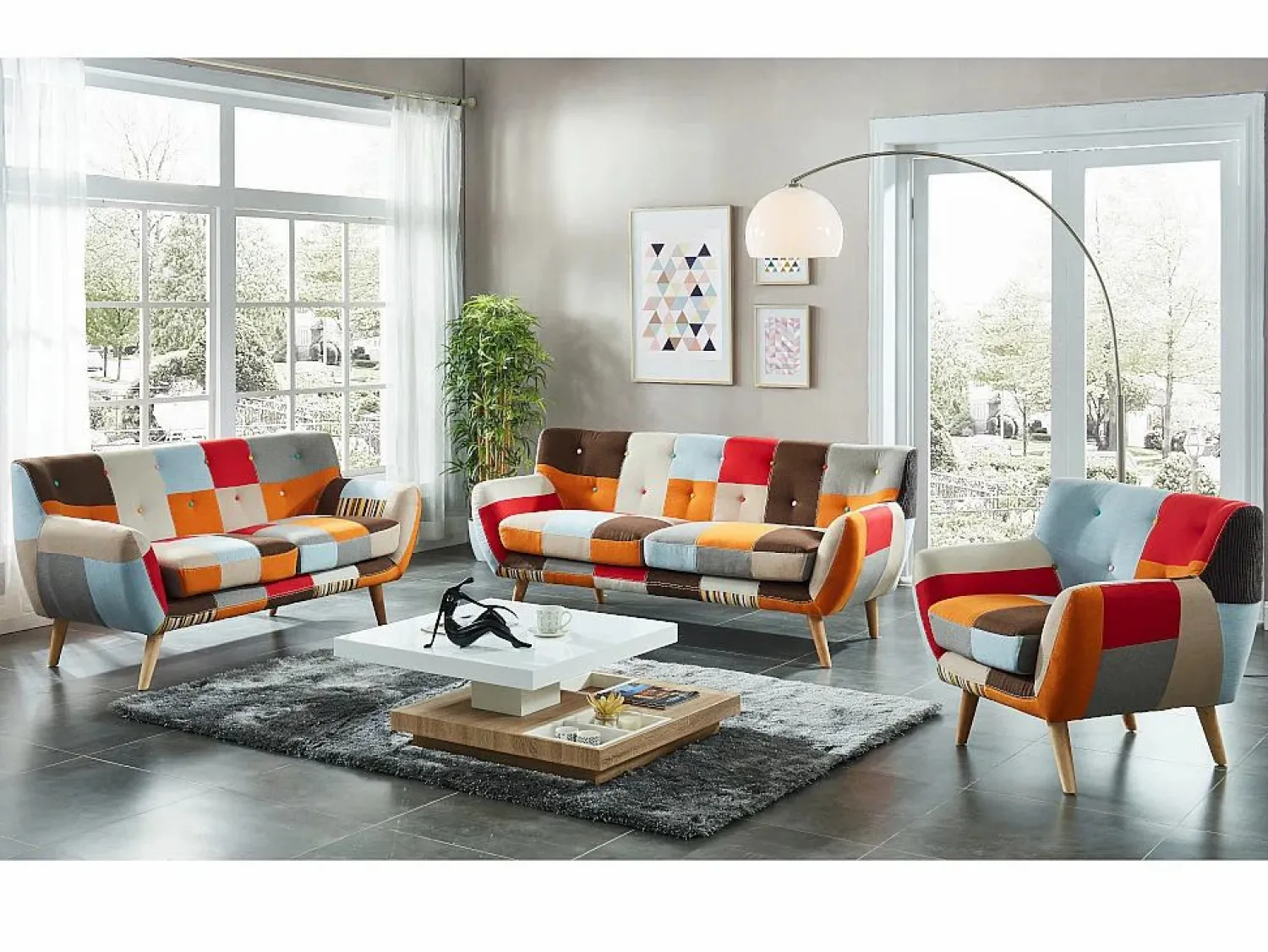 Outlet Vente-unique Mesa centro FAUSTO - Tablero pivotante - MDF lacado bicolor Color natural claro / Blanco