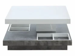 Vente-unique Mesa centro FAUSTO Tablero pivotante blanco y cemento