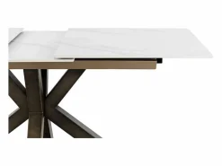 Discount Mesa cerámica extensible blanca 160/210x90 con pie metal color cobre Mesa Extensible