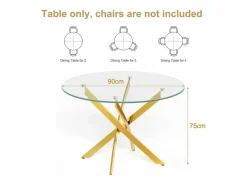DripeX Mesa comedor redonda 2-4 personas vidrio templado y metal - carga max 100kg - Transparente - 90x90x75cm