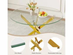 DripeX Mesa comedor redonda 2-4 personas vidrio templado y metal - carga max 100kg - Transparente - 90x90x75cm