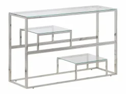 Hot vidaxl Mesa consola acero inoxidable y vidrio templado Plateado