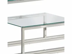 Hot vidaxl Mesa consola acero inoxidable y vidrio templado Plateado