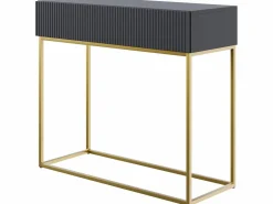 Clearance Mesa consola con cajón - 90 cm - negra con patas de metal dorado - VELDIO Consola