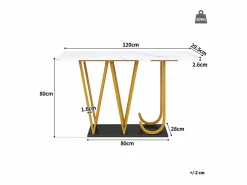 Discount Hauss Spole Mesa consola con patas de metal dorado - Tapa efecto mármol 120 x 29,5 x 80 cm Blanco