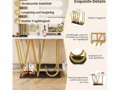 Discount Hauss Spole Mesa consola con patas de metal dorado - Tapa efecto mármol 120 x 29,5 x 80 cm Blanco