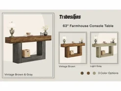 Sale Tribesigns Mesa consola de 160 cm de largo, mesa de entrada de 2 niveles, mesa de sofá con almacenamiento, mesa de sofá de madera de estilo rústico para sala de estar, pasillo Multicolor
