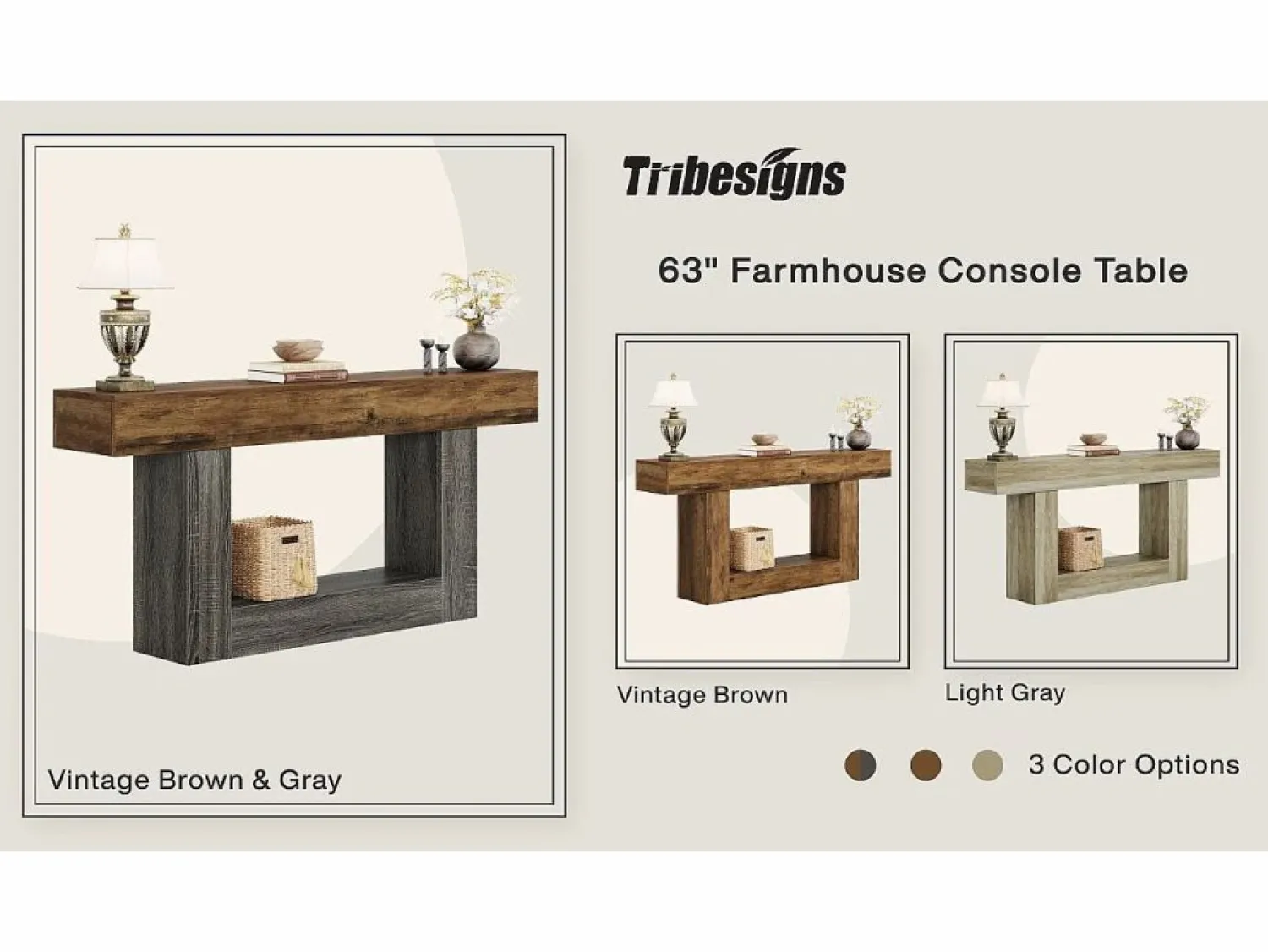 Sale Tribesigns Mesa consola de 160 cm de largo, mesa de entrada de 2 niveles, mesa de sofá con almacenamiento, mesa de sofá de madera de estilo rústico para sala de estar, pasillo Multicolor