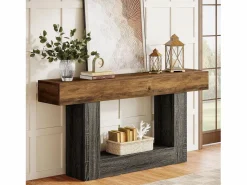 Sale Tribesigns Mesa consola de 160 cm de largo, mesa de entrada de 2 niveles, mesa de sofá con almacenamiento, mesa de sofá de madera de estilo rústico para sala de estar, pasillo Multicolor