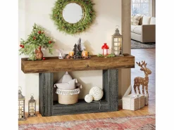 Sale Tribesigns Mesa consola de 160 cm de largo, mesa de entrada de 2 niveles, mesa de sofá con almacenamiento, mesa de sofá de madera de estilo rústico para sala de estar, pasillo Multicolor