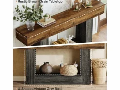 Sale Tribesigns Mesa consola de 160 cm de largo, mesa de entrada de 2 niveles, mesa de sofá con almacenamiento, mesa de sofá de madera de estilo rústico para sala de estar, pasillo Multicolor