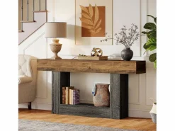 Sale Tribesigns Mesa consola de 160 cm de largo, mesa de entrada de 2 niveles, mesa de sofá con almacenamiento, mesa de sofá de madera de estilo rústico para sala de estar, pasillo Multicolor
