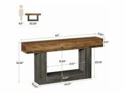 Sale Tribesigns Mesa consola de 160 cm de largo, mesa de entrada de 2 niveles, mesa de sofá con almacenamiento, mesa de sofá de madera de estilo rústico para sala de estar, pasillo Multicolor