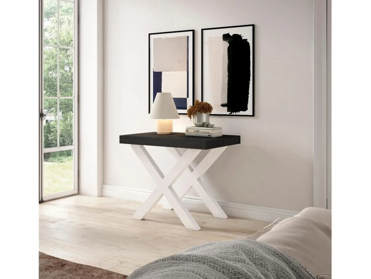 New Mesa Consola extensible, 180x90x73cm, Para 8 comensales, Patas madera maciza, Mesa Extensible