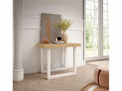 Skraut Home Mesa Consola extensible, 160x90x73cm, Para 8 comensales, Patas madera maciza, Roble y blanco