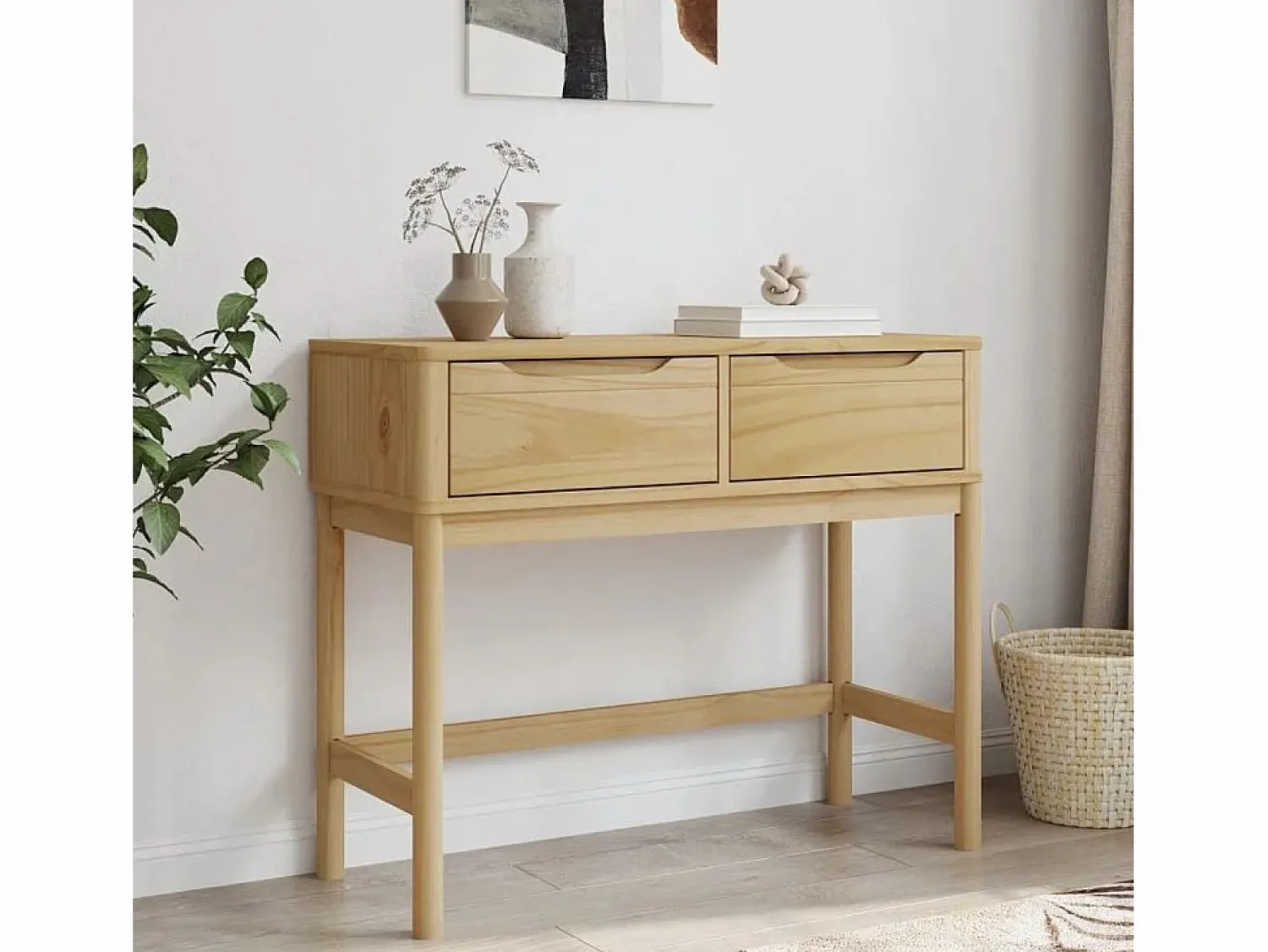 Clearance Mesa consola FLORO madera maciza de pino marrón 89,5x36,5x73 cm Consola