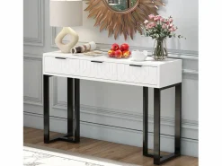 ModernLuxe Mesa consola moderna, con 2 cajones, pies ajustables, blanco y negro