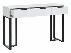ModernLuxe Mesa consola moderna, con 2 cajones, pies ajustables, blanco y negro