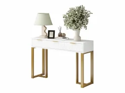 Clearance Merax Mesa consola moderna con 3 cajones - 120 x 36 x 80 cm - MDF - para salón, pasillo - + dorado Blanco