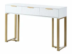 Clearance Merax Mesa consola moderna con 3 cajones - 120 x 36 x 80 cm - MDF - para salón, pasillo - + dorado Blanco