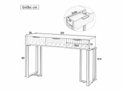Best Mesa consola moderna con 3 cajones - 120 x 36 x 80 cm - MDF - para salón, pasillo - + negro Consola
