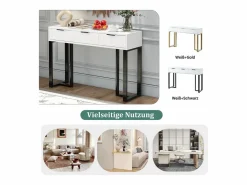 Best Mesa consola moderna con 3 cajones - 120 x 36 x 80 cm - MDF - para salón, pasillo - + negro Consola