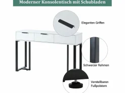 Best Mesa consola moderna con 3 cajones - 120 x 36 x 80 cm - MDF - para salón, pasillo - + negro Consola