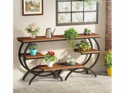 Online Tribesigns Mesa de apoyo de madera, pequeña mesa baja, mesa de noche, lateral de sofá con 3 estantes para salón, dormitorio, marrón oscuro Marru00f3n