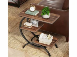 Online Tribesigns Mesa de apoyo de madera, pequeña mesa baja, mesa de noche, lateral de sofá con 3 estantes para salón, dormitorio, marrón oscuro Marru00f3n