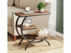 Online Tribesigns Mesa de apoyo de madera, pequeña mesa baja, mesa de noche, lateral de sofá con 3 estantes para salón, dormitorio, marrón oscuro Marru00f3n