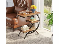 Online Tribesigns Mesa de apoyo de madera, pequeña mesa baja, mesa de noche, lateral de sofá con 3 estantes para salón, dormitorio, marrón oscuro Marru00f3n