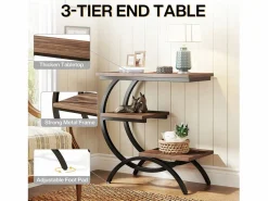 Online Tribesigns Mesa de apoyo de madera, pequeña mesa baja, mesa de noche, lateral de sofá con 3 estantes para salón, dormitorio, marrón oscuro Marru00f3n