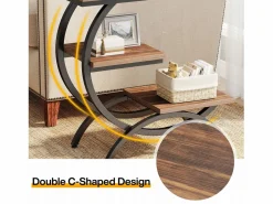 Online Tribesigns Mesa de apoyo de madera, pequeña mesa baja, mesa de noche, lateral de sofá con 3 estantes para salón, dormitorio, marrón oscuro Marru00f3n