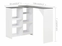 Clearance Clicnbuy Mesa de bar con estantería móvil blanca 138x39x110 cm Blanco