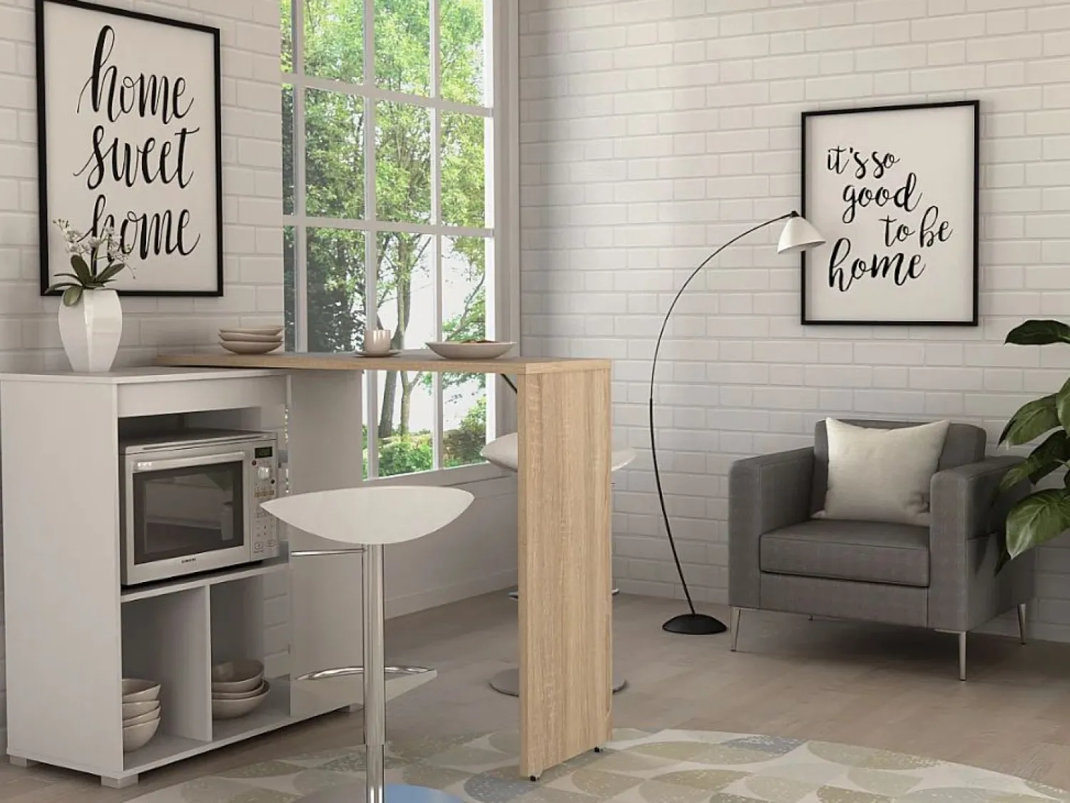 Vente-unique Mesa de bar extensible - Blanco y roble. SATURNE