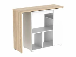 Vente-unique Mesa de bar extensible - Blanco y roble. SATURNE