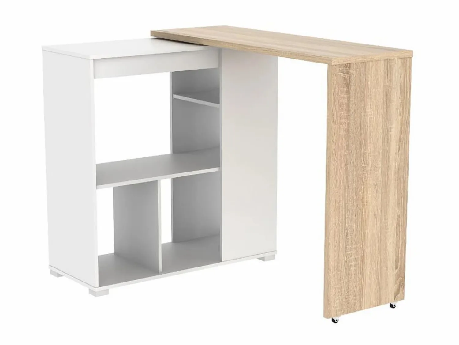 Vente-unique Mesa de bar extensible - Blanco y roble. SATURNE