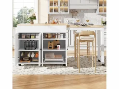 Sale Merax Mesa de bar extensible moderna - 118-180 x 50 x 94,6 cm - con 4 puertas - para comedor - MDF - Blanco