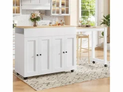 Sale Merax Mesa de bar extensible moderna - 118-180 x 50 x 94,6 cm - con 4 puertas - para comedor - MDF - Blanco